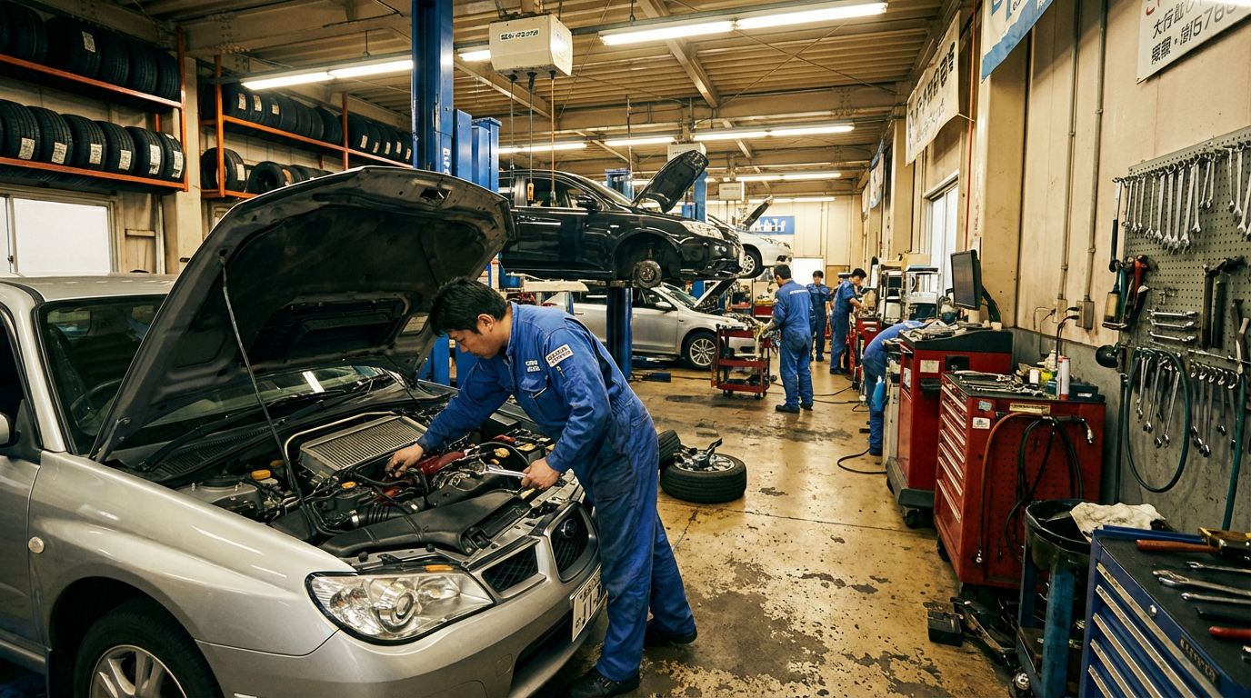 自動車工場の修理作業